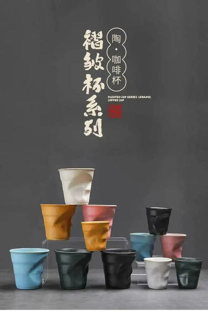 Coarse Pottery Coffee Cup   Hand Kneaded Pleated Cup Ceramic