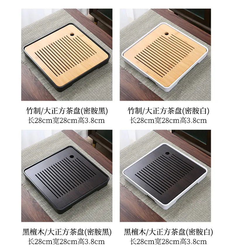 Bamboo Tea Tray with Water Storage & Drainage