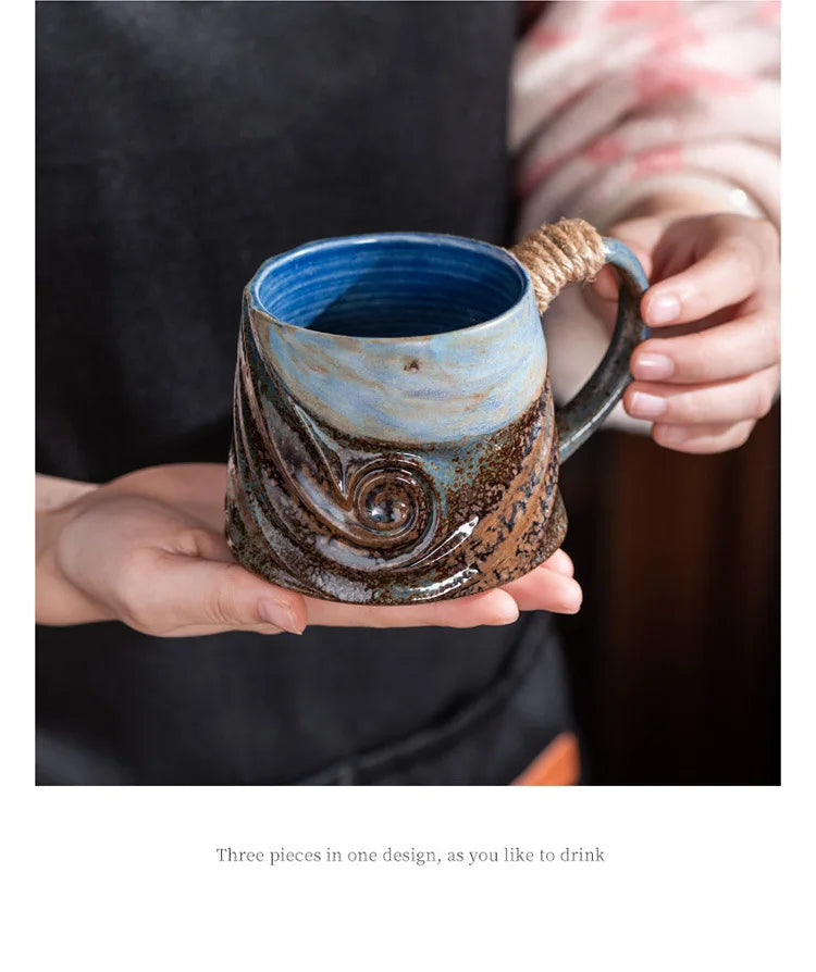 Creative Spiral Hemp Rope Ceramic Cup Retro Rough Pottery Coffee Cup - Your Ritual Hub 