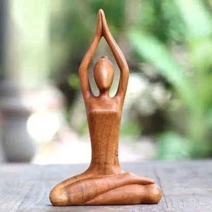 Yoga Girl Wood Carving Wooden Yoga Meditation Statue Handmade Wood Carving