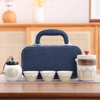 Ceramic Travel Tea Set with Proctive Box Chinese Style Tea