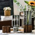 Elegant Glass Vase with Wooden Base for Hydroponic Plants & Decor