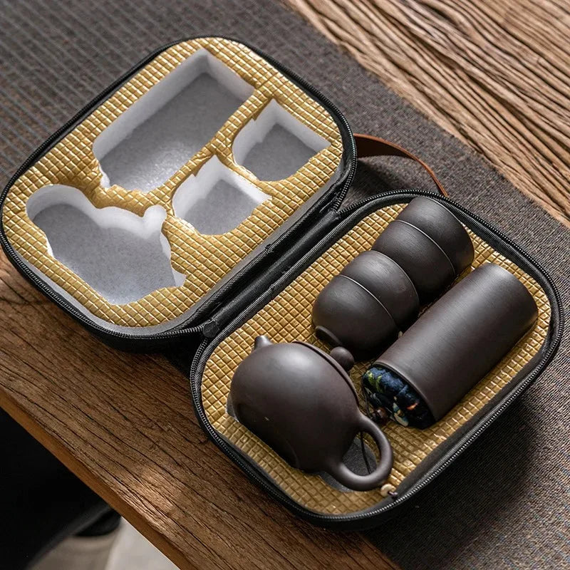 Purple Clay Travel Tea Set — 1 Pot & 4 Cups
