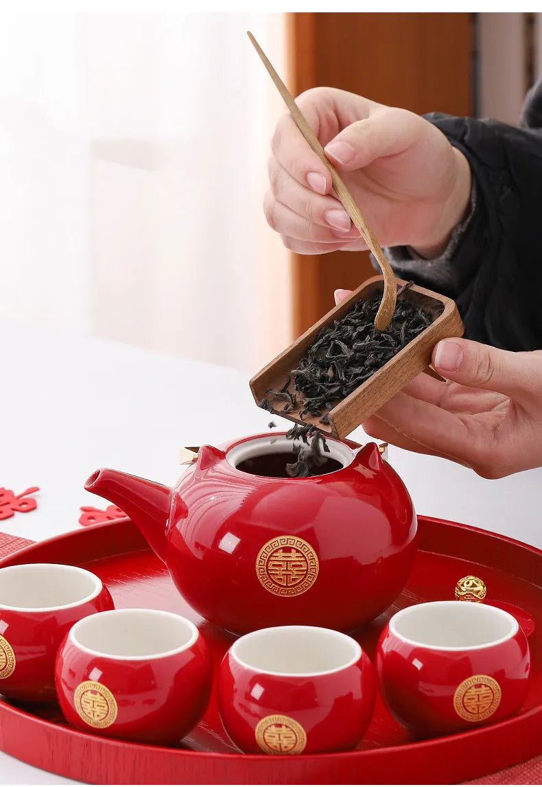 Red Ceramic Teaware Suit Chinese Handmade