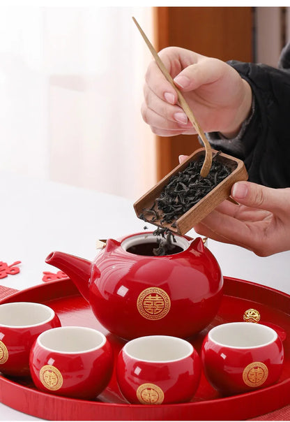 Red Ceramic Teaware Suit Chinese Handmade