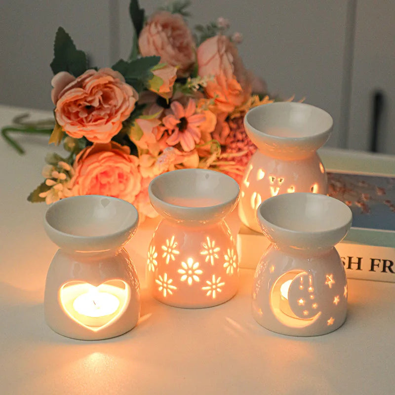 White Ceramic Hollow Aromatherapy Oil Burner