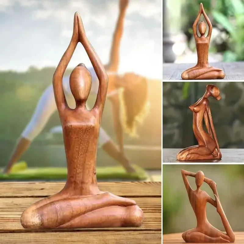 Yoga Girl Wood Carving Wooden Yoga Meditation Statue Handmade Wood Carving