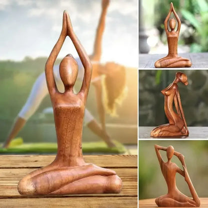 Yoga Girl Wood Carving Wooden Yoga Meditation Statue Handmade Wood Carving
