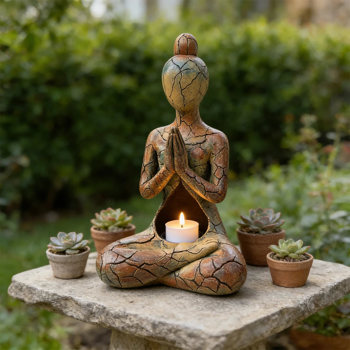 Crackle Earth Meditation Goddess – Resin Prayer Sculpture for Altar & Sacred Space
