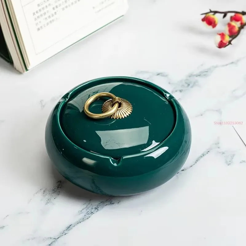 Round Ceramic Ashtray with Lid, 10 Styles