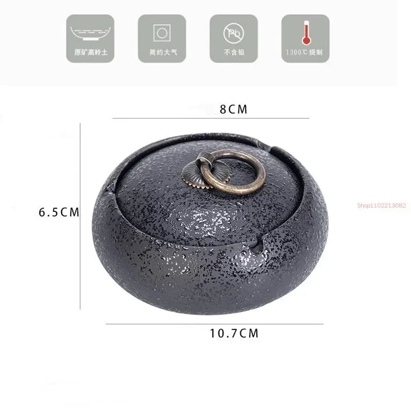Round Ceramic Ashtray with Lid, 10 Styles