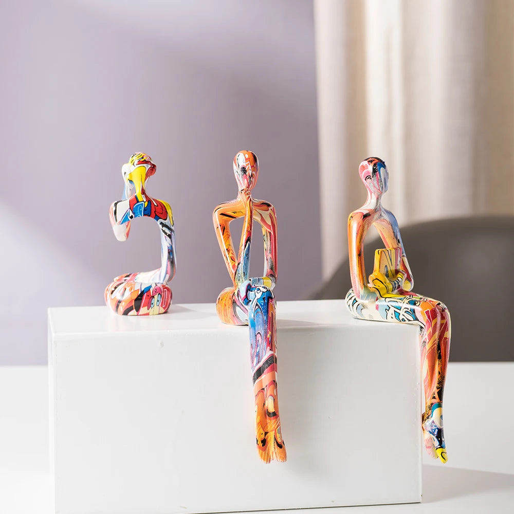 Abstract Thinker Figurine Set of 3 – Modern Minimalist Resin Statues