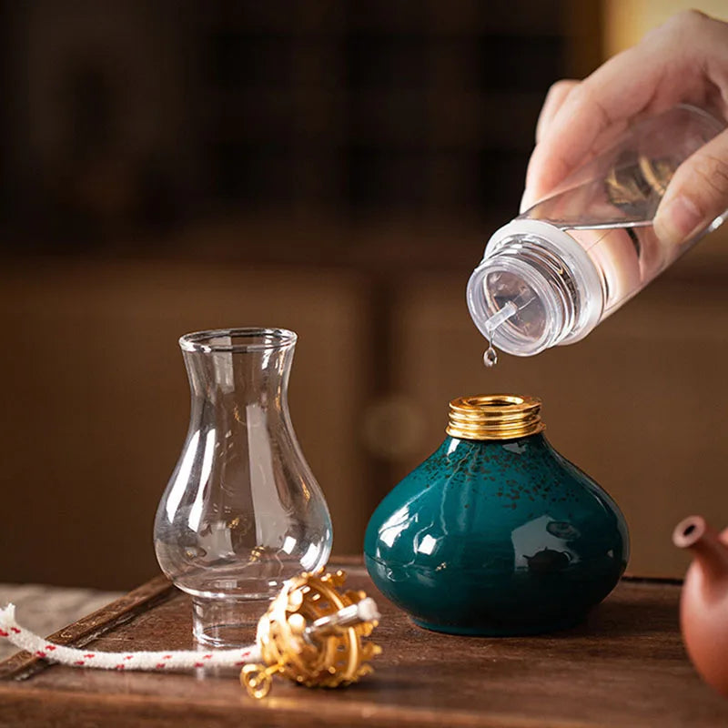 Traditional Ceramic Butter Oil Lamp - Aromatic Incense Burner and Ambient Night Light - Your Ritual Hub 