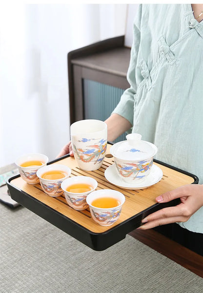 Bamboo Tea Tray with Water Storage & Drainage