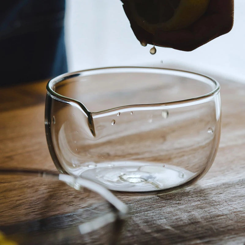 Double-Layer Glass Matcha Bowl with Spout — 350/600ml