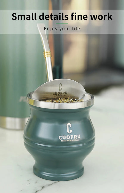 Yerba Mate Gourd Set — Double-Wall Steel Cup & Bombilla