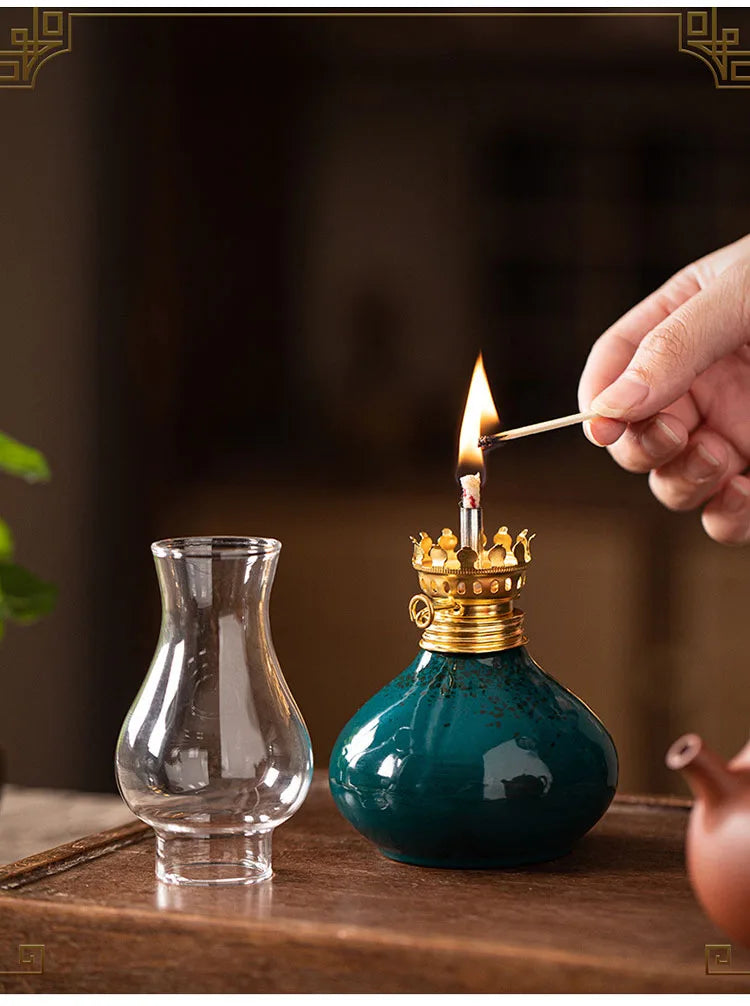 Traditional Ceramic Butter Oil Lamp - Aromatic Incense Burner and Ambient Night Light - Your Ritual Hub 