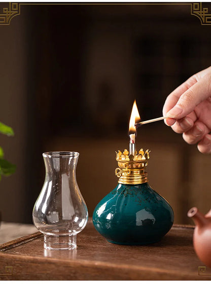 Traditional Ceramic Butter Oil Lamp - Aromatic Incense Burner and Ambient Night Light