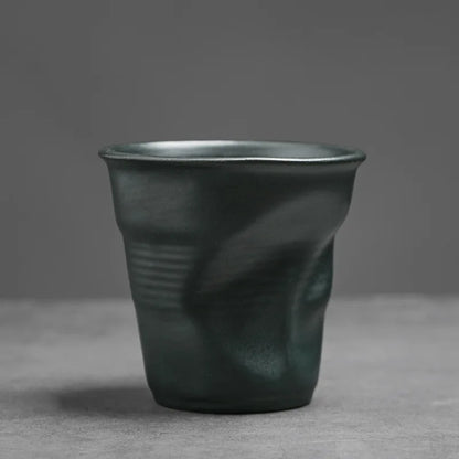 Coarse Pottery Coffee Cup   Hand Kneaded Pleated Cup Ceramic