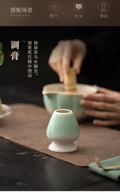 Ceramic Japanese Matcha Whisk & Teaspoon Holder Stand