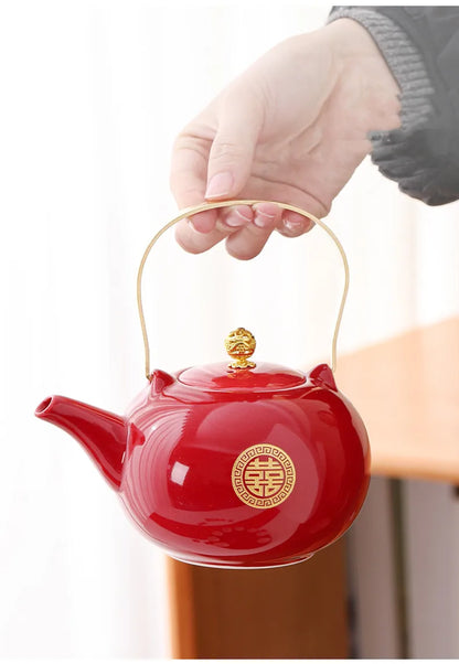 Red Ceramic Teaware Suit Chinese Handmade