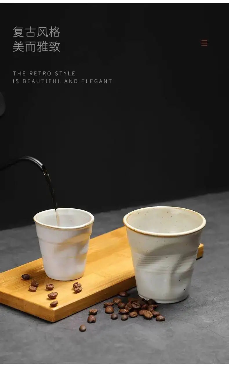 Coarse Pottery Coffee Cup   Hand Kneaded Pleated Cup Ceramic
