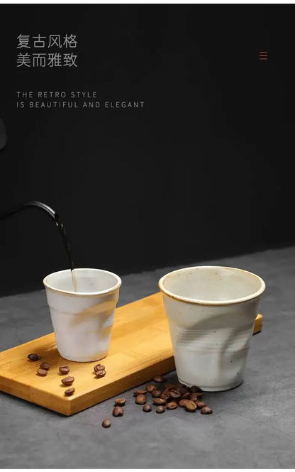 Coarse Pottery Coffee Cup   Hand Kneaded Pleated Cup Ceramic