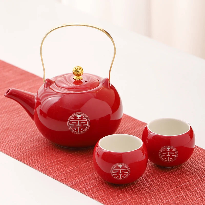 Red Ceramic Teaware Suit Chinese Handmade