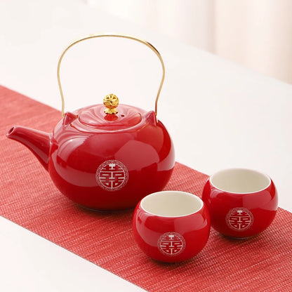 Red Ceramic Teaware Suit Chinese Handmade