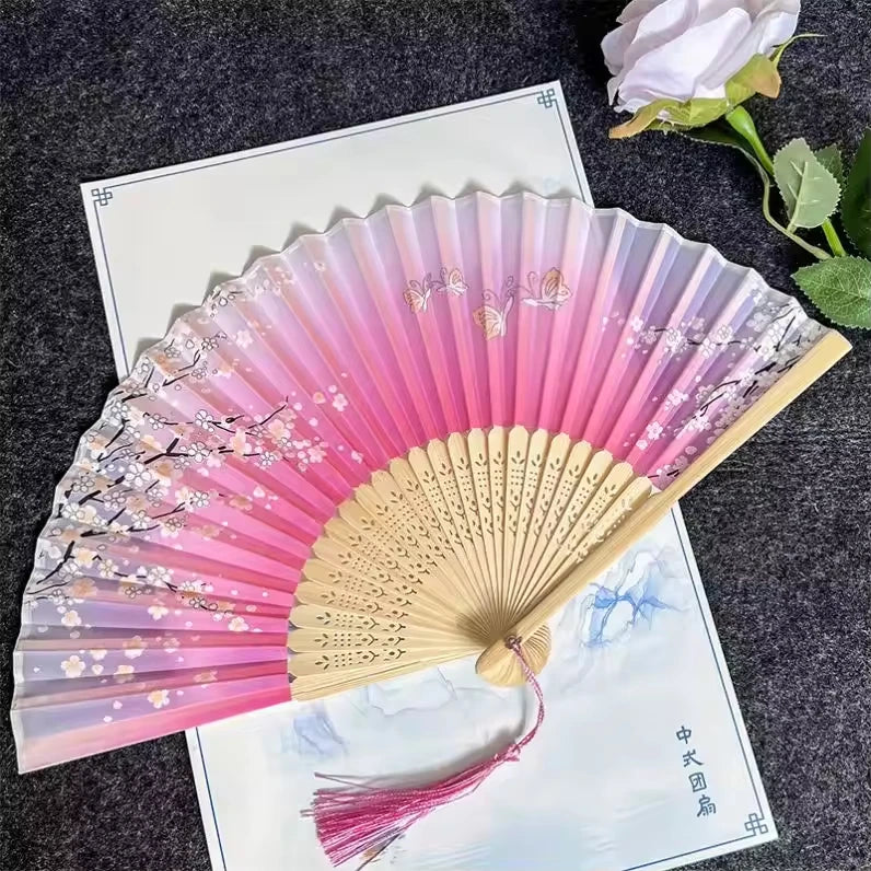 Silk & Bamboo Floral Folding Fan – Oriental Hand Fan for Ritual, Gifting & Decor
