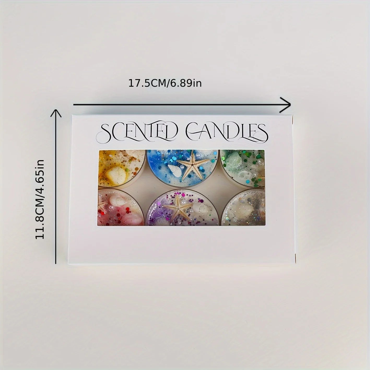 6 Piece Seashell Themed Scented Candle Gift Set with Pearl and Glitter Accents