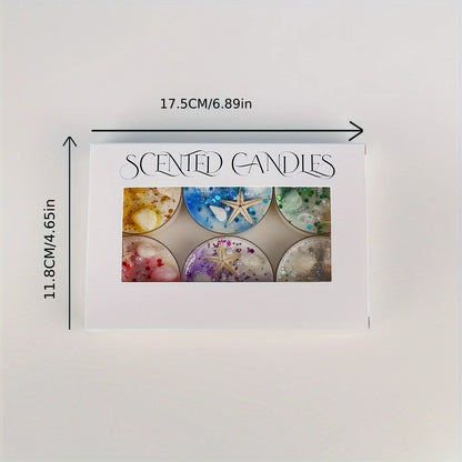 6 Piece Seashell Themed Scented Candle Gift Set with Pearl and Glitter Accents