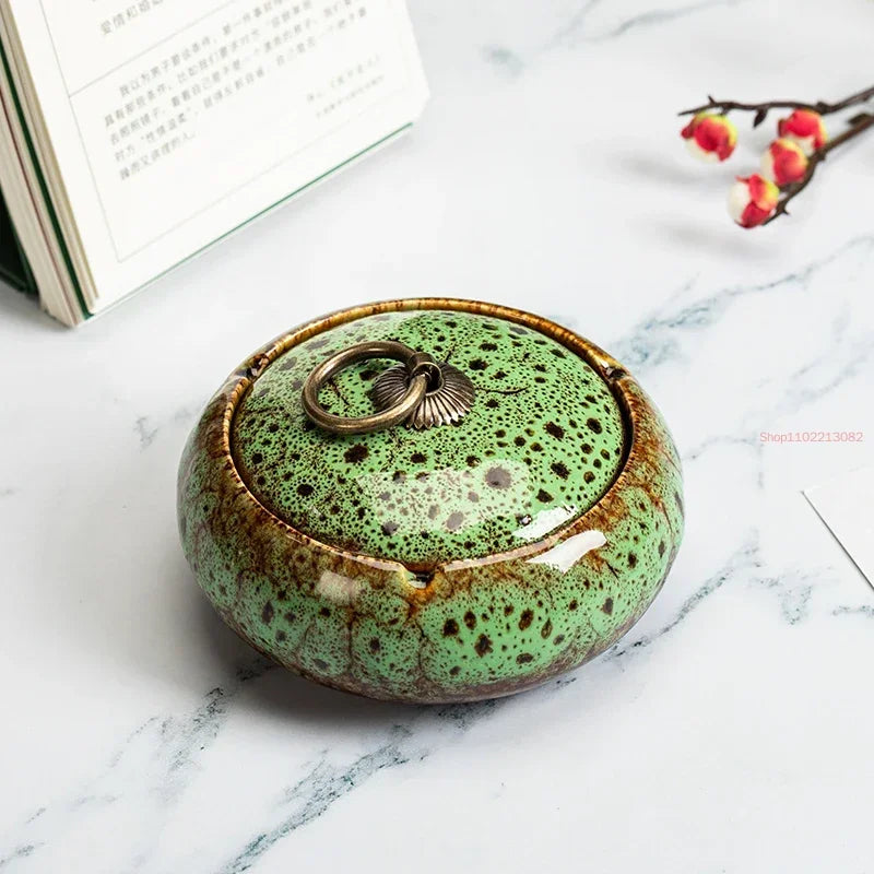 Round Ceramic Ashtray with Lid, 10 Styles