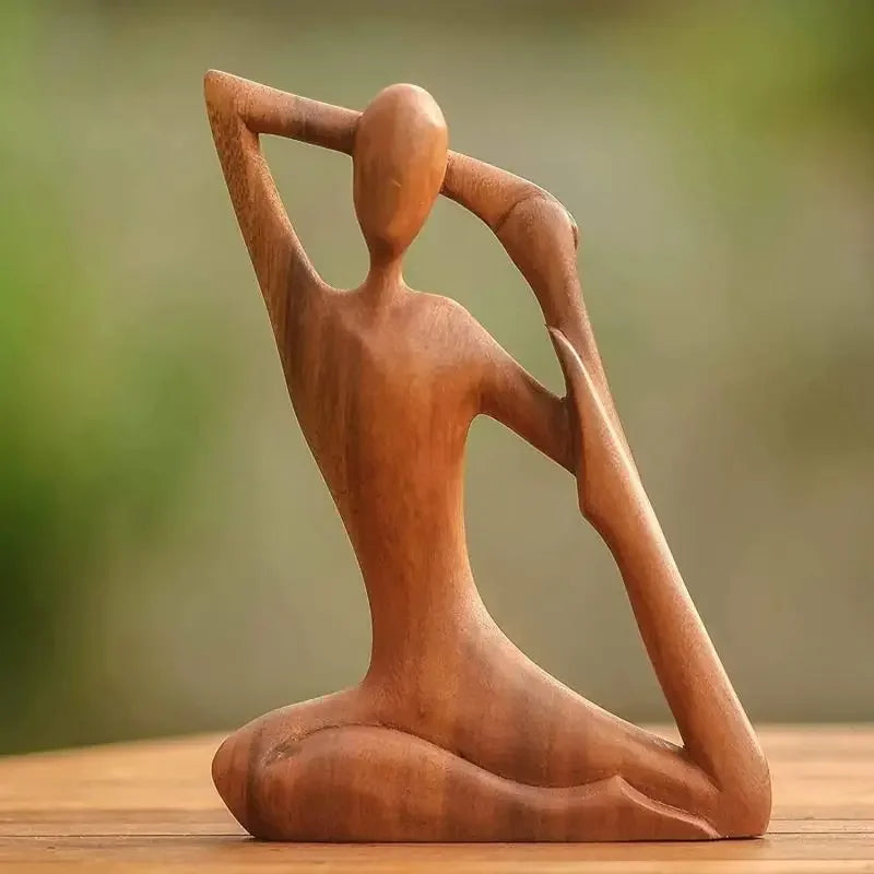 Yoga Girl Wood Carving Wooden Yoga Meditation Statue Handmade Wood Carving