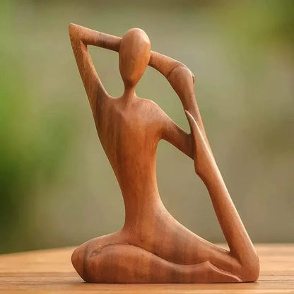 Yoga Girl Wood Carving Wooden Yoga Meditation Statue Handmade Wood Carving