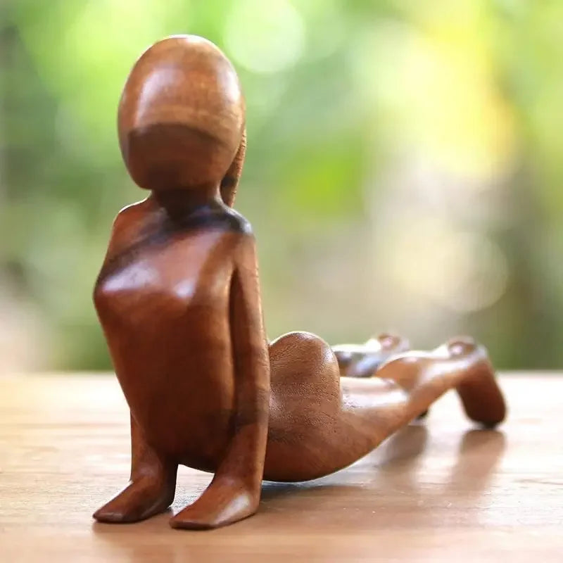 Yoga Girl Wood Carving Wooden Yoga Meditation Statue Handmade Wood Carving