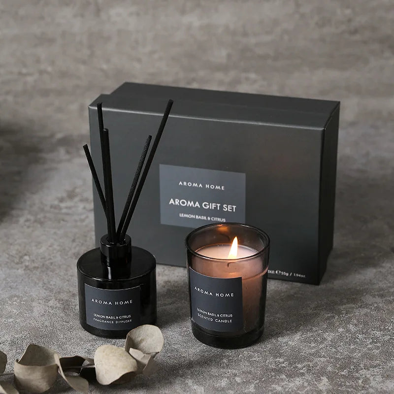 2Pcs Gift Box Set Aromatherapy Essential Oil Rattan Handmade Clear Scented Candle Lamp - Your Ritual Hub 