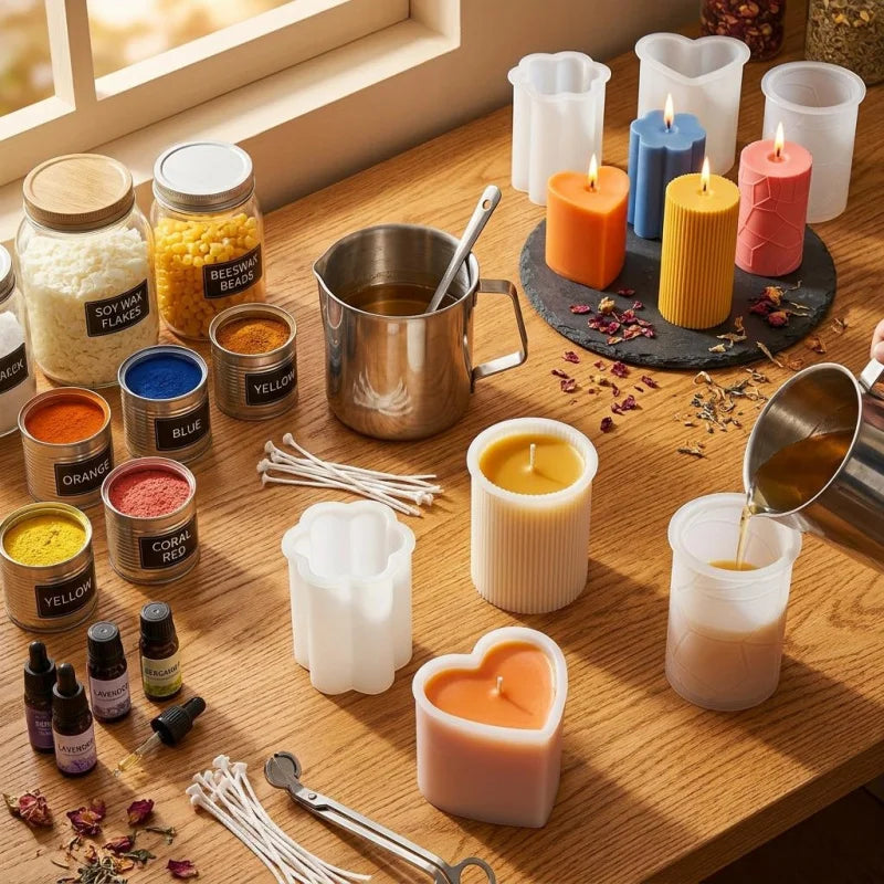 A set of four innovative silicone candle molds，Adopt3DCylindrical design - Your Ritual Hub 