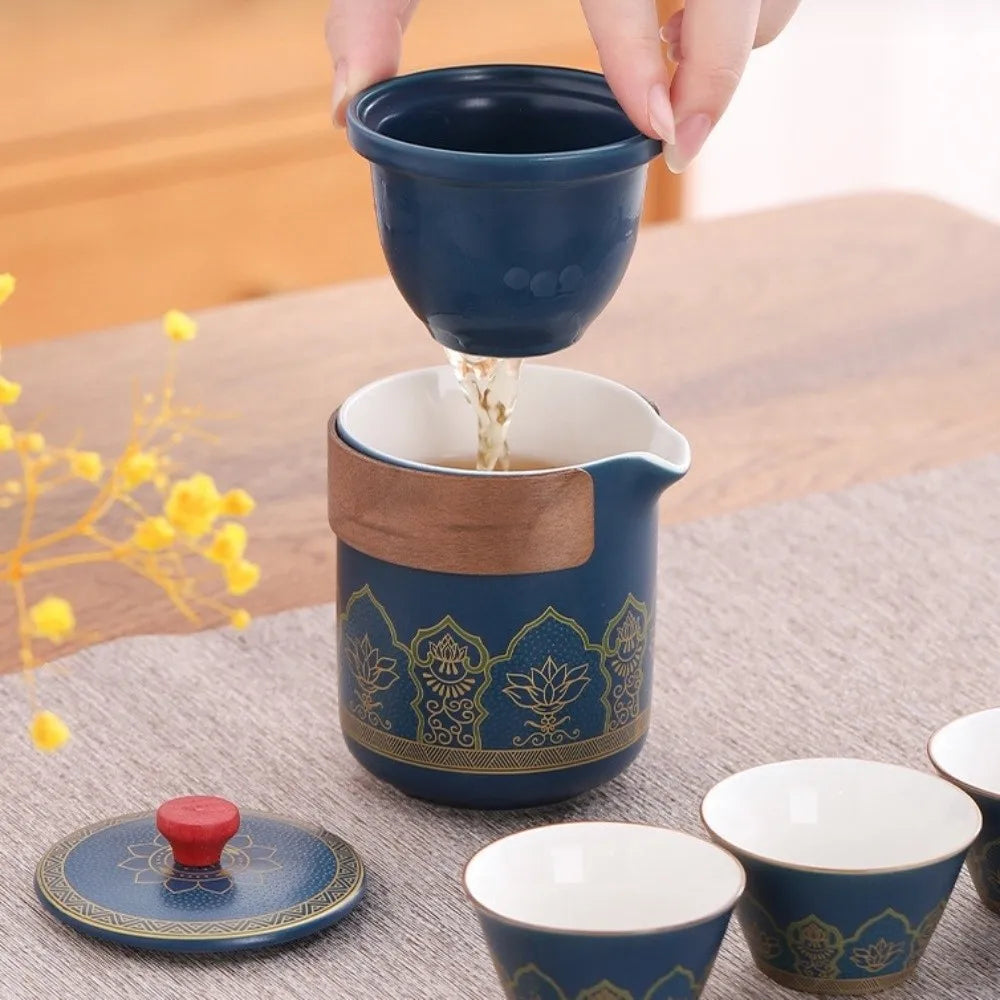 Ceramic Travel Tea Set with Proctive Box Chinese Style Tea