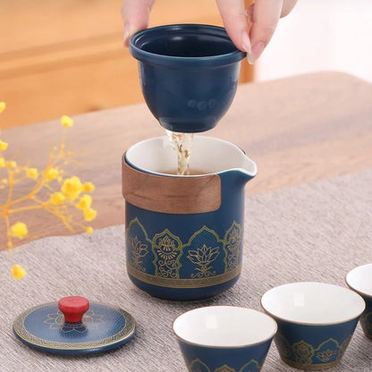 Ceramic Travel Tea Set with Proctive Box Chinese Style Tea