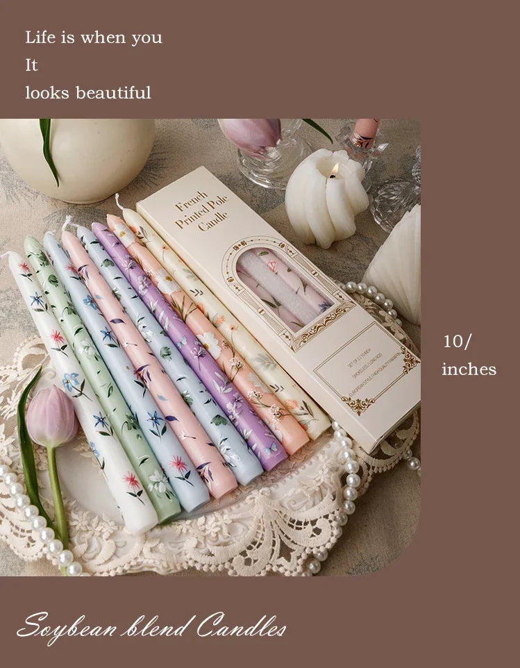 European Printed Long Taper Candles — Smokeless