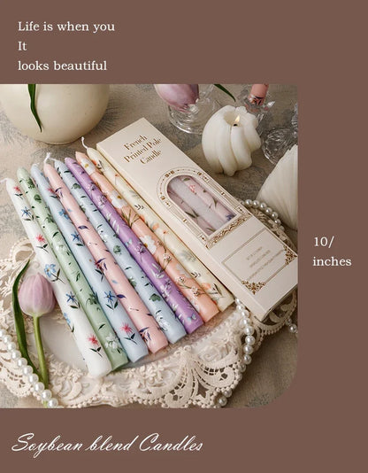 European Printed Long Taper Candles — Smokeless
