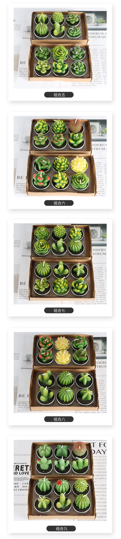 12pcs Mini Cactus Candles Succulent Greenery Candles Flameless
