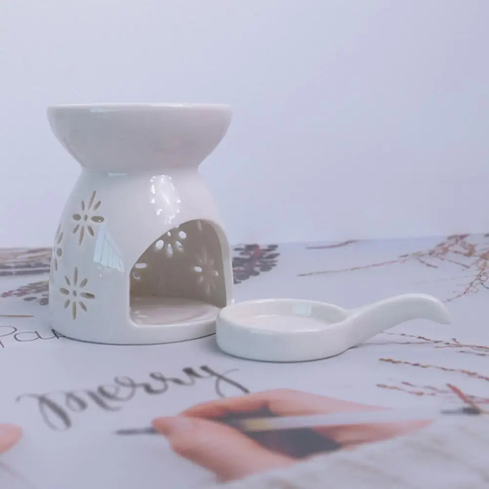 Ceramic Cutout Aroma Burner & Wax Melter with Spoon