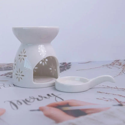Ceramic Cutout Aroma Burner & Wax Melter with Spoon