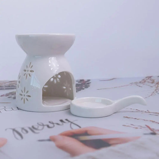 Ceramic Cutout Aroma Burner & Wax Melter with Spoon