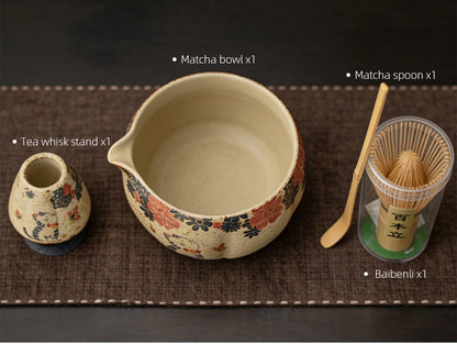Flint Red Japanese Matcha Making Set — Bowl, Whisk & Spoon