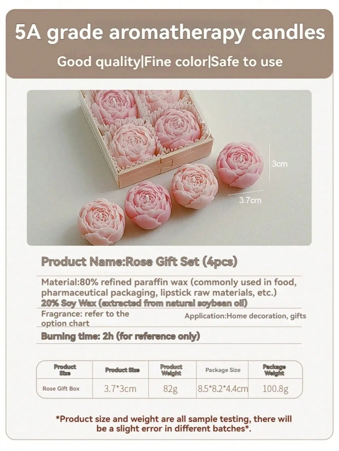 Rose Flower Soy Wax Candle Gift Set