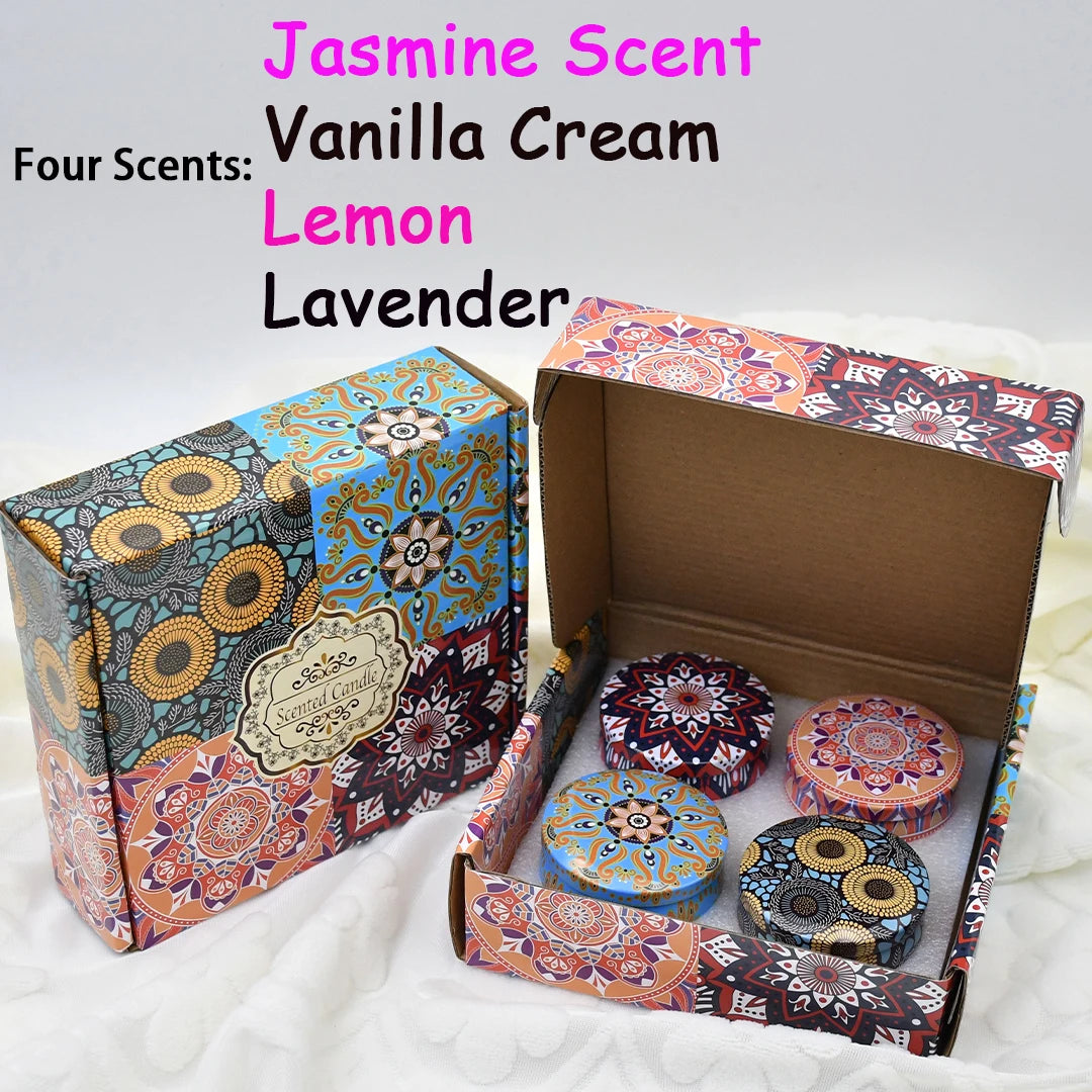 4Pcs/Box Scented Candle Set Gift Islamic Arabian Patterns Fragrance Candle Jar Smokeless - Your Ritual Hub 