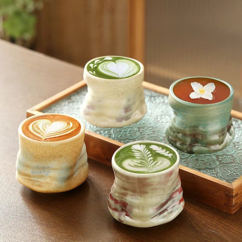 Handcrafted Rough Pottery Cup – Vintage Irregular Ceramic Espresso & Coffee Cup